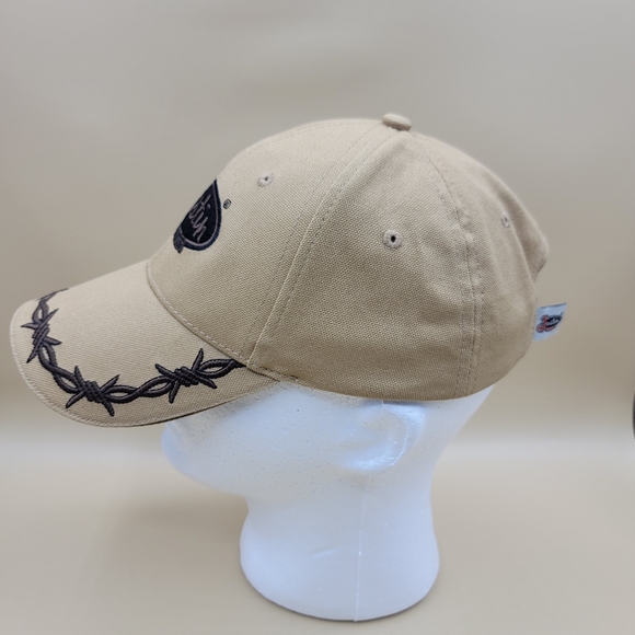 Justin Boots Tan with Barbwire Bill Adjustable Cap/Hat Rare Made In USA Brown - Picture 7 of 10